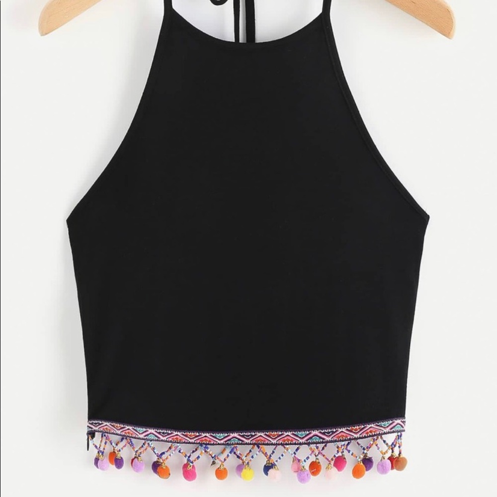 Pom pom trim crop halter